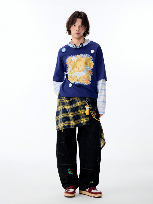 BEAR COLOR-BLOCK LAYERED LONG-SLEEVE TEE