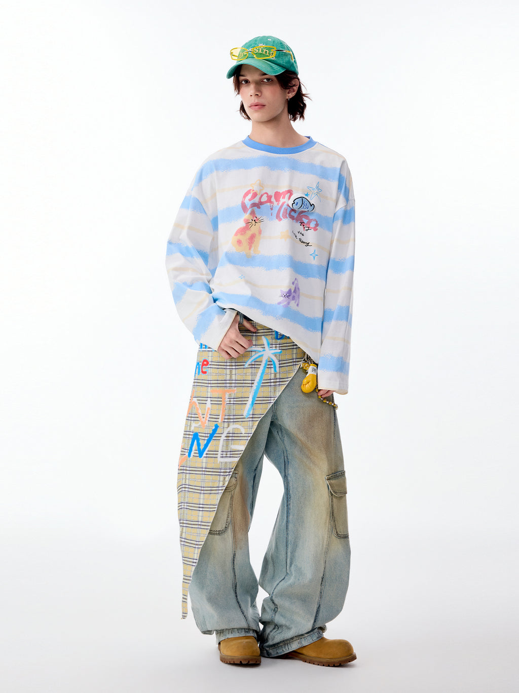 CAT COLOR-BLOCK STRIPED LONG-SLEEVE TEE