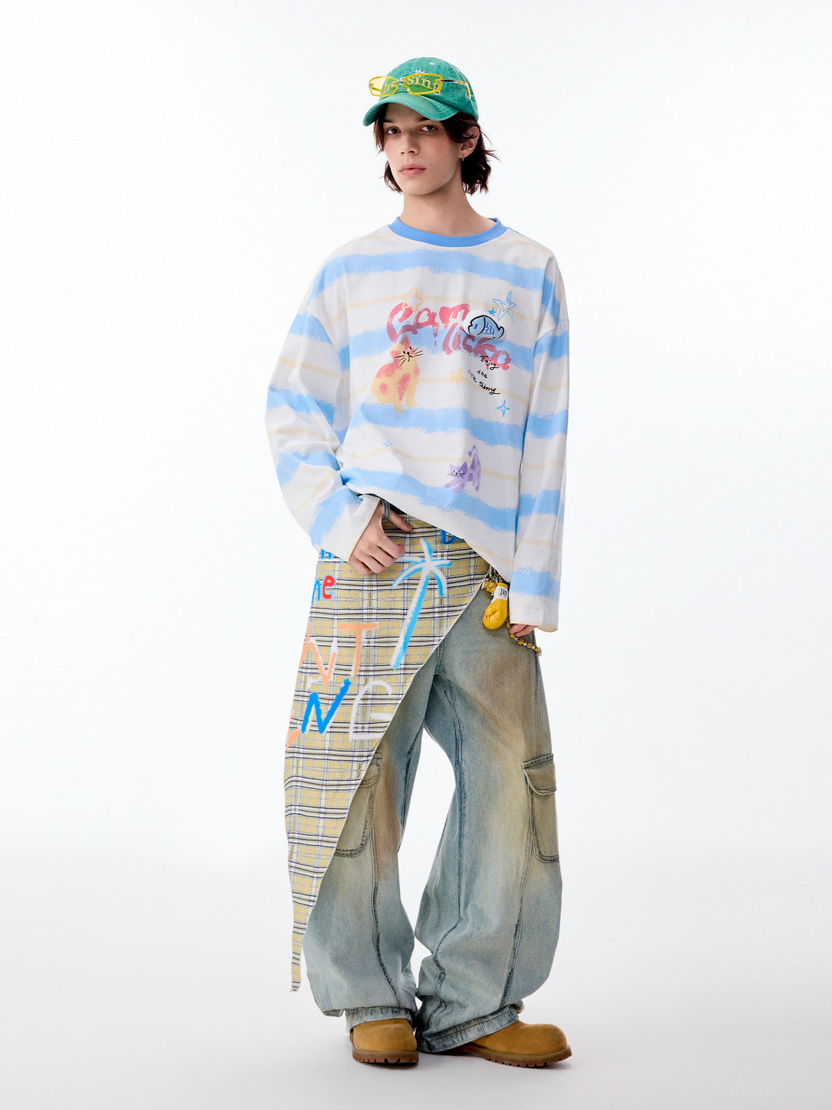 CAT COLOR-BLOCK STRIPED LONG-SLEEVE TEE