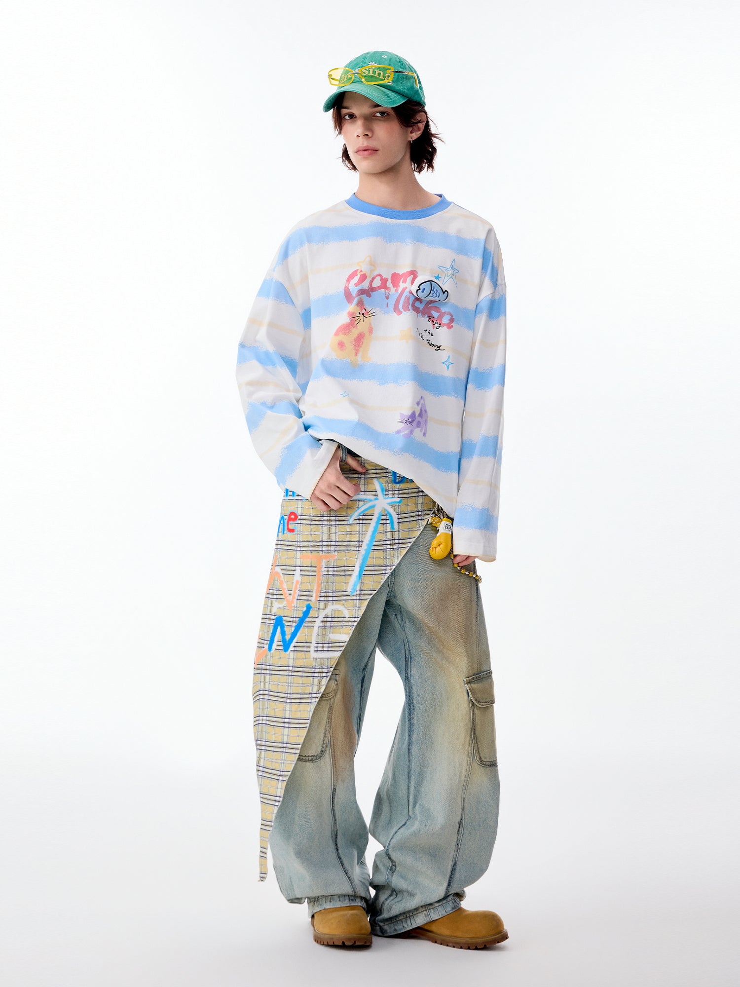 CAT COLOR-BLOCK STRIPED LONG-SLEEVE TEE