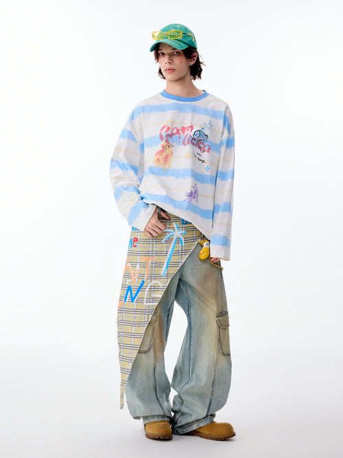 CAT COLOR-BLOCK STRIPED LONG-SLEEVE TEE