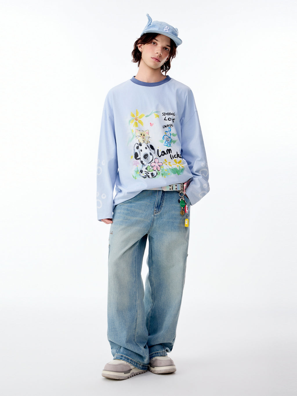 HAND-DRAWN DOG STAR STRAIGHT-LEG JEANS