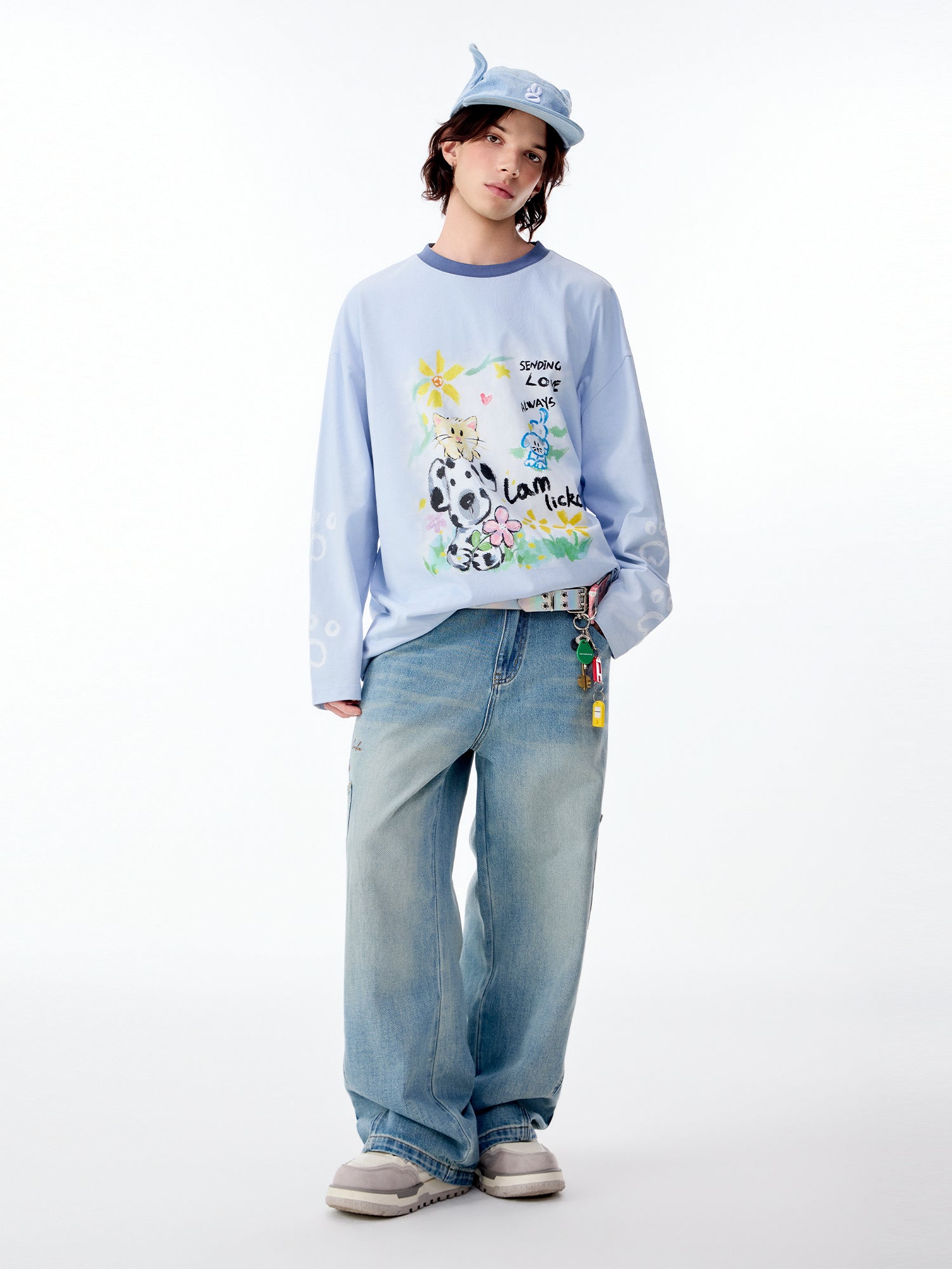HAND-DRAWN DOG STAR STRAIGHT-LEG JEANS