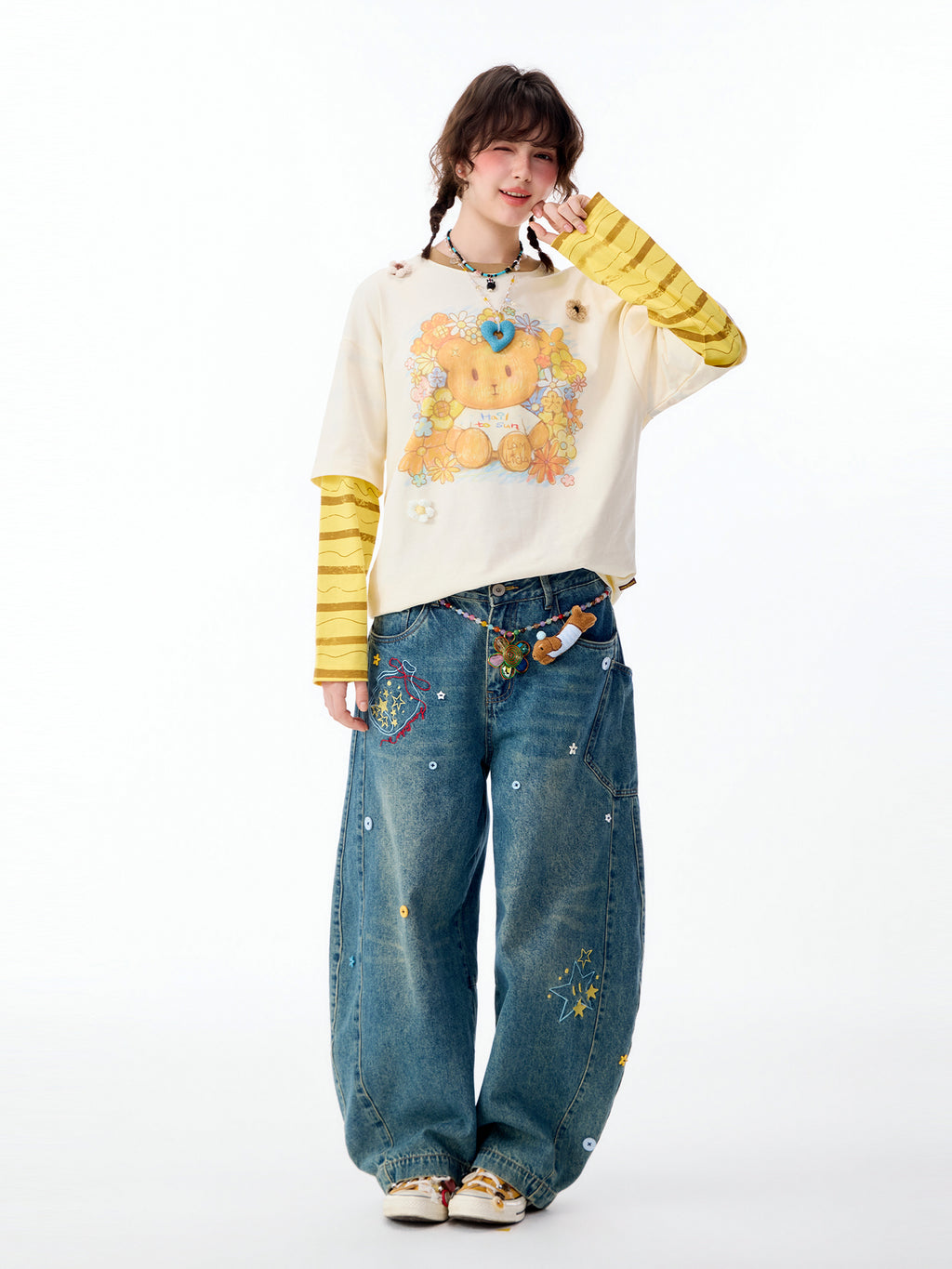 BEAR COLOR-BLOCK LAYERED LONG-SLEEVE TEE