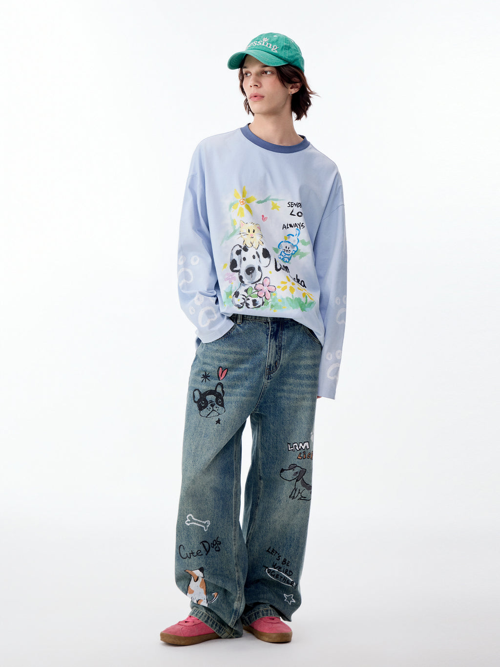 HAND-DRAWN DOG STAR STRAIGHT-LEG JEANS