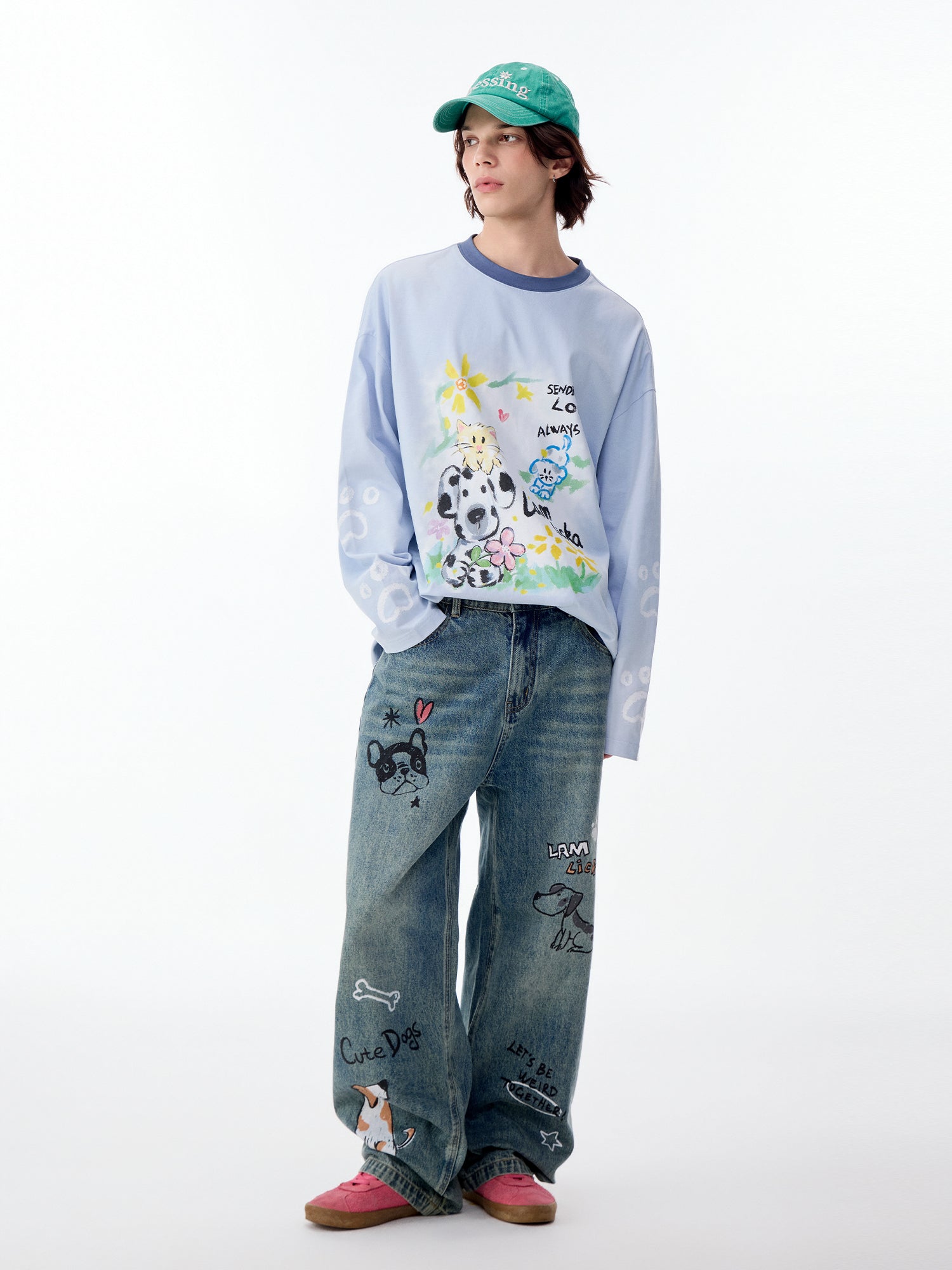 HAND-DRAWN DOG STAR STRAIGHT-LEG JEANS