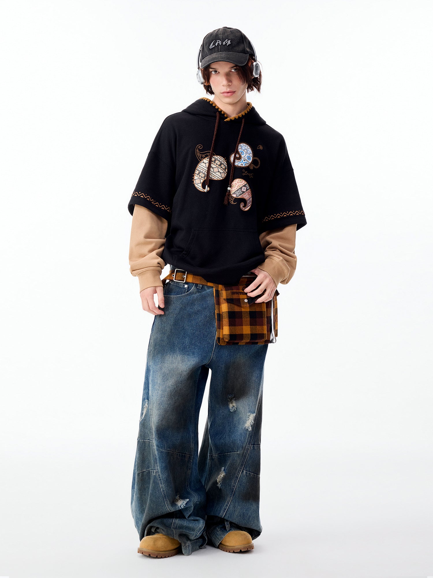 ETHNIC TOTEM LAYERED PULLOVER HOODIE