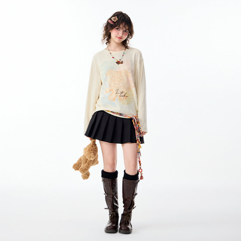 BEAR PRINT SHEER OVERLAY TOP
