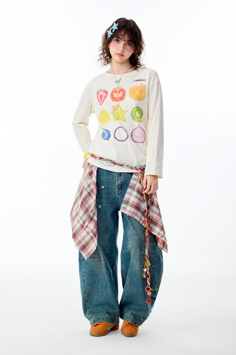DOPAMINE FRUIT PRINT LONG-SLEEVE TEE