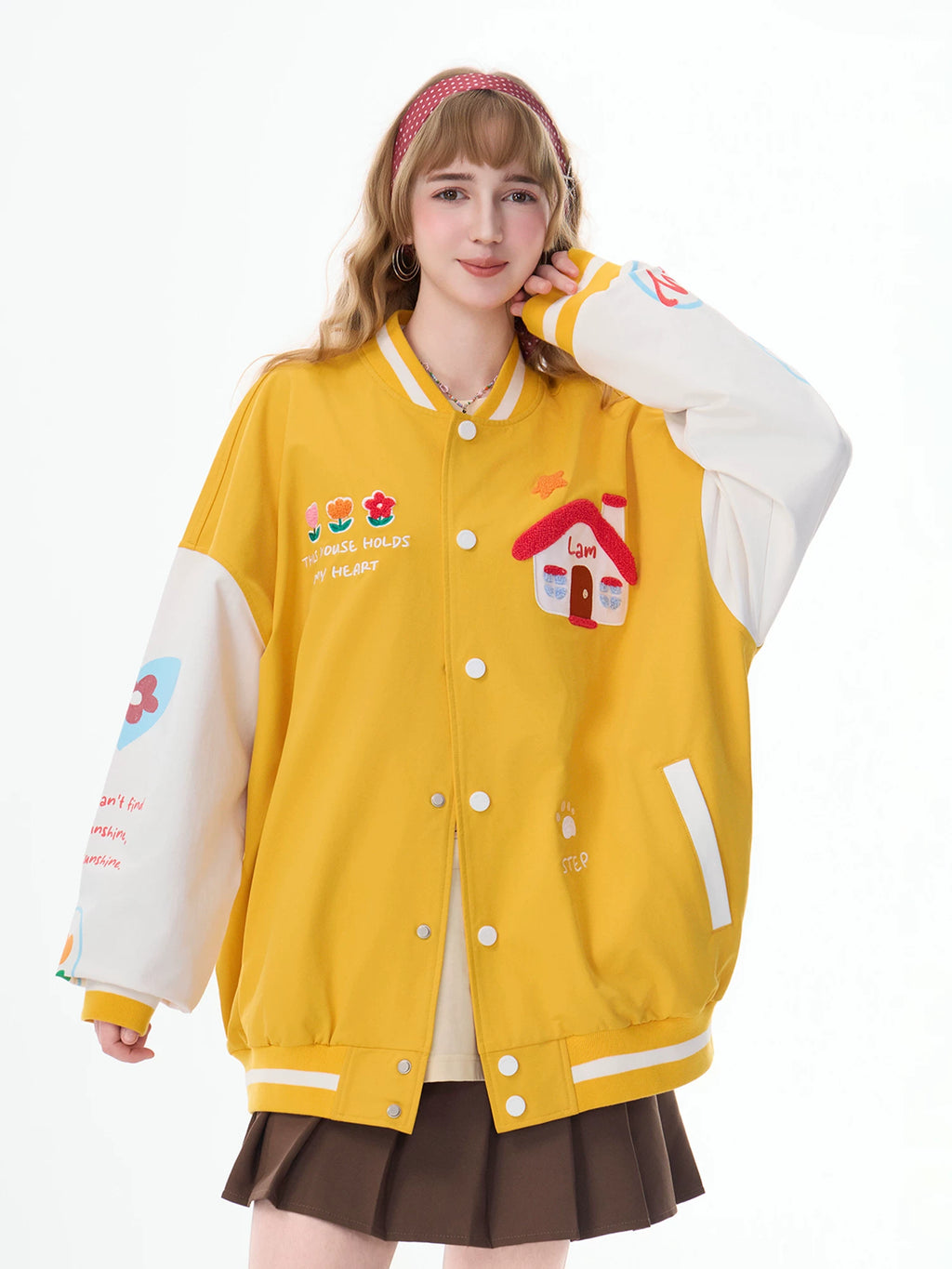 Lamlicka color block embroidered american baseball jacket - men's spring/autumn casual streetwear oversized stand collar flight jacket - LAMLICKA