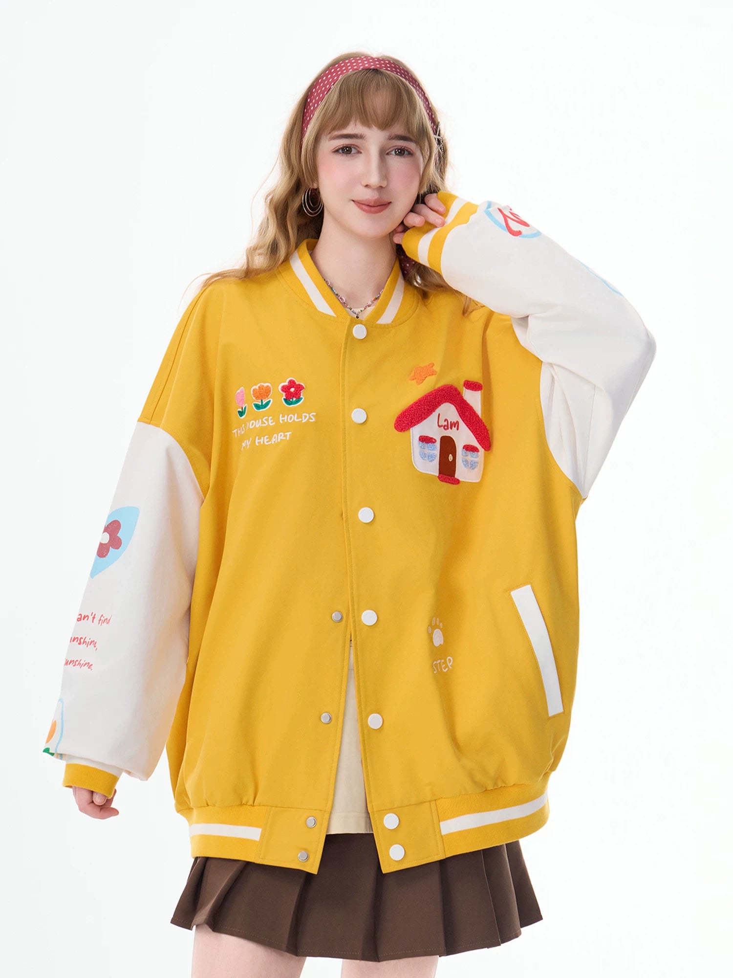 Lamlicka color block embroidered american baseball jacket - men's spring/autumn casual streetwear oversized stand collar flight jacket - LAMLICKA