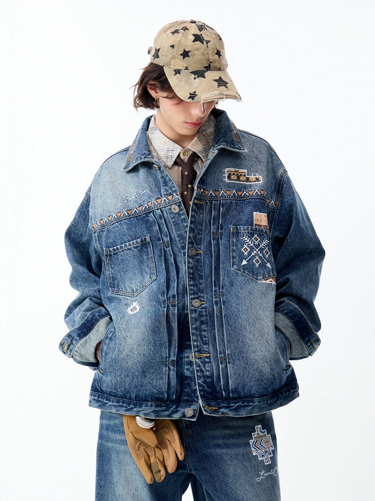 Lamlicka Stylish Men's Embroidered Denim Jacket for a Vintage Look - LAMLICKA