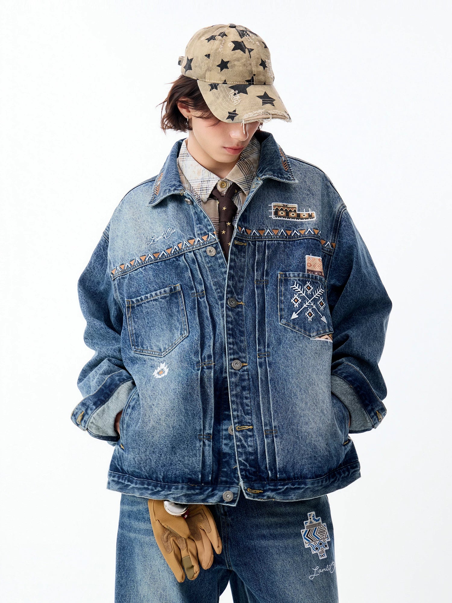 Lamlicka Stylish Men's Embroidered Denim Jacket for a Vintage Look - LAMLICKA