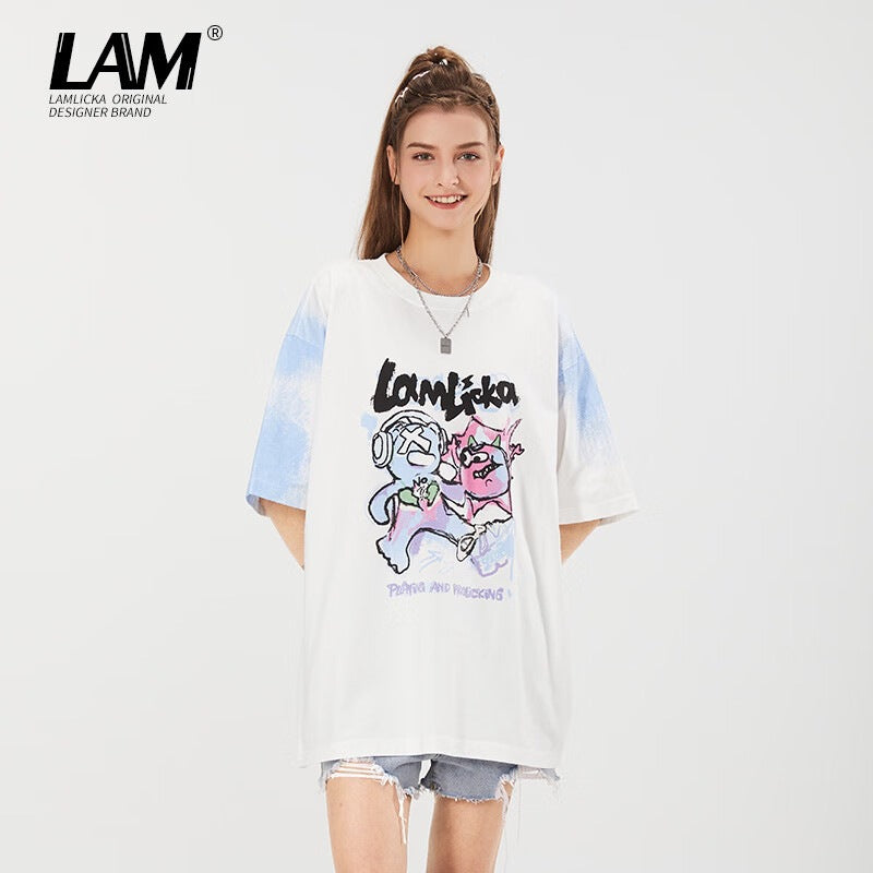 Lamlicka Stylish Cartoon Monster Graphic T - Shirt for Casual Summer Vibes - LAMLICKA - 白色 - 2XL