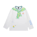 LAMLICKA scarf printed contrasting color trendy brand long - sleeved t - shirt - LAMLICKA - White - 2XL fits 175 - 100kg - 6009825777199