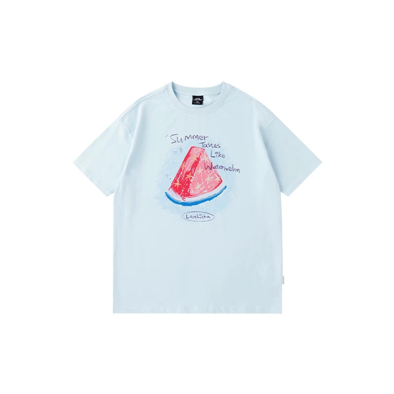 LAMLICKA Fun watermelon print short - sleeved t - shirt - LAMLICKA - Blue - green (free cloud brooch) - 2XL fits 175 - 100kg - 5934180571081