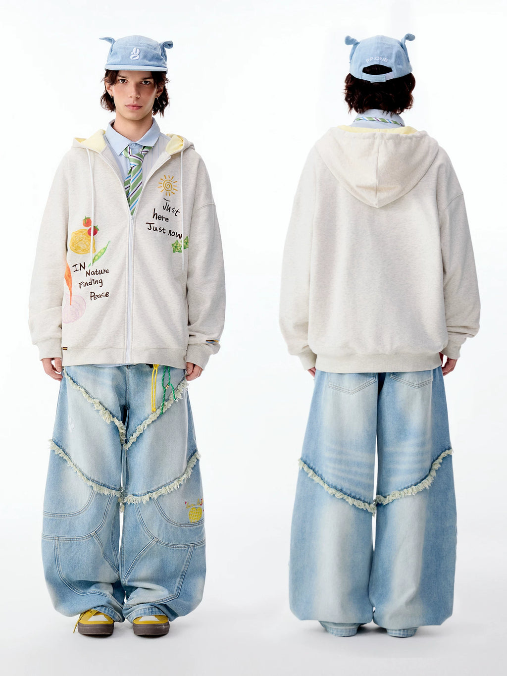 Lamlicka Hand - Drawn Veggie Graphic Heavyweight Zip - Up Hoodie Oversized - Hoodies & Sweatshirts - LAMLICKA