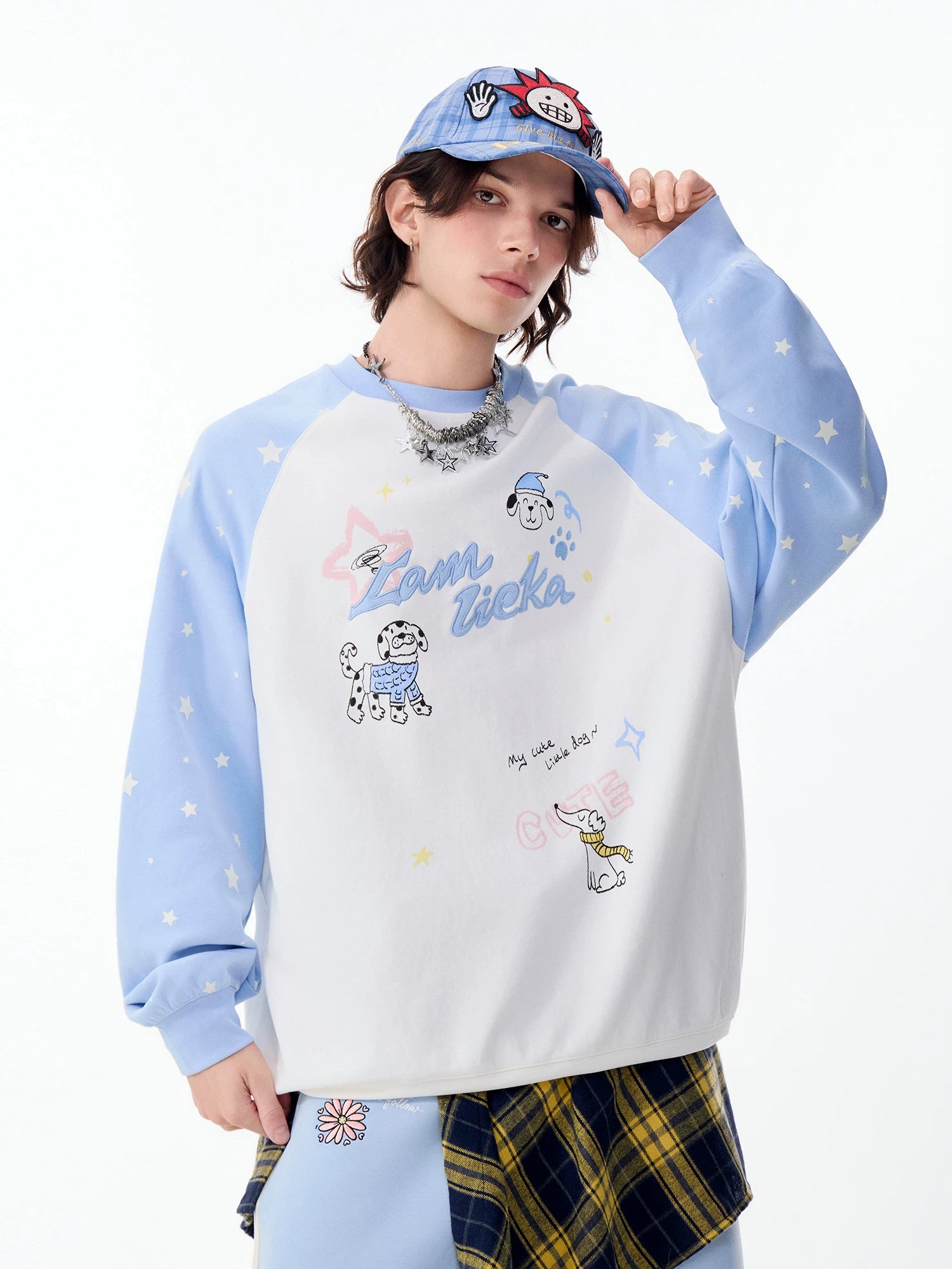 Lamlicka Star Raglan Dog Graphic Long Sleeve Sweatshirt Unisex Relaxed - Hoodies & Sweatshirts - LAMLICKA
