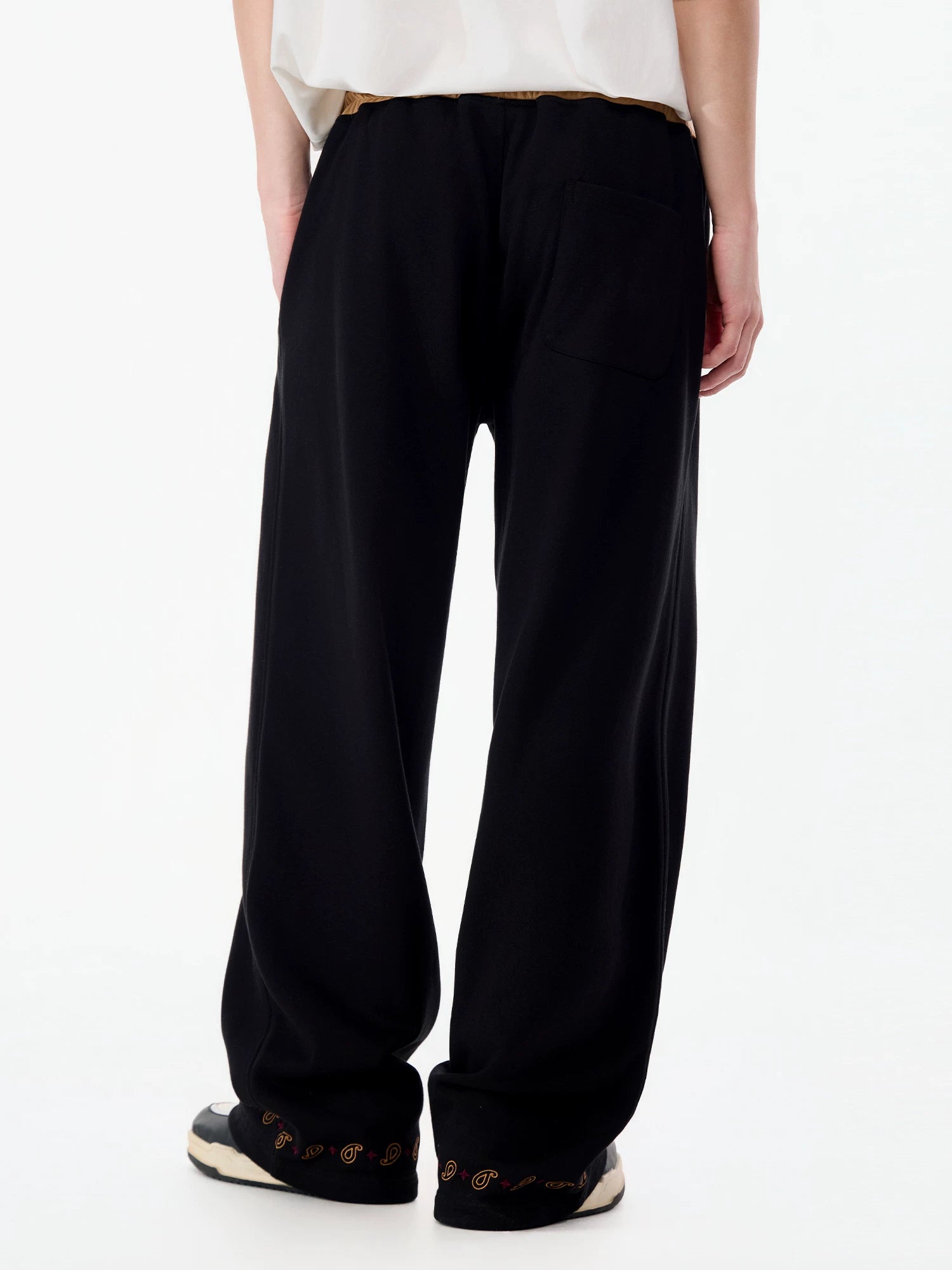 LAMLICKA Ethnic Style Black Wide - Leg Trousers – Relaxed Fit Colorblock Casual Pants for Men, Drape Straight - Cut - LAMLICKA