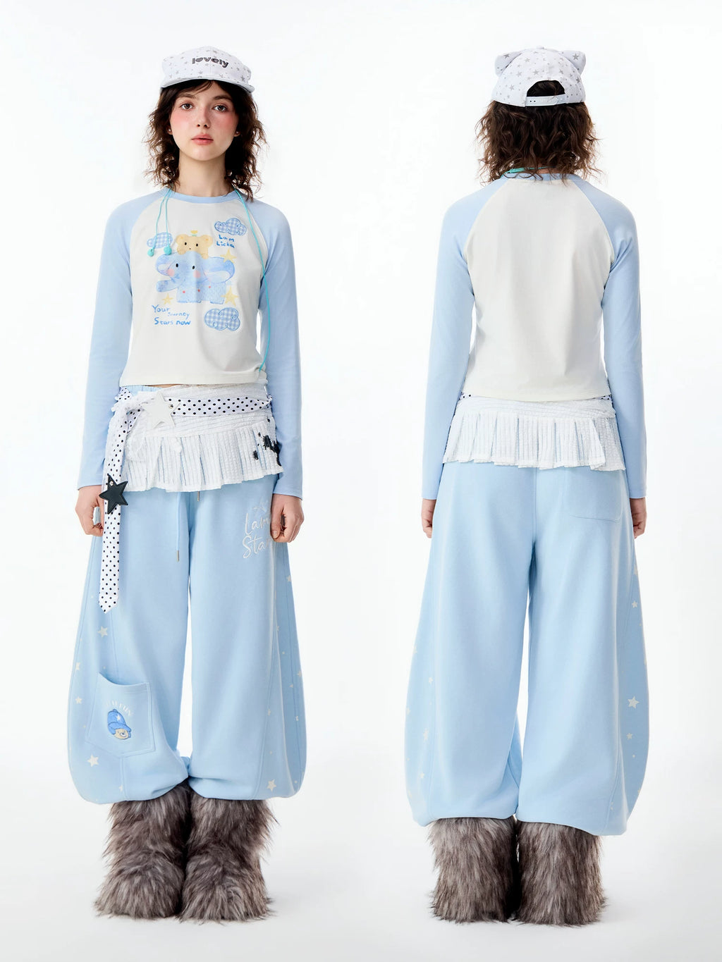 Lamlicka Whimsical Elephant Raglan Long Sleeve Fitted Tee - Tops - LAMLICKA