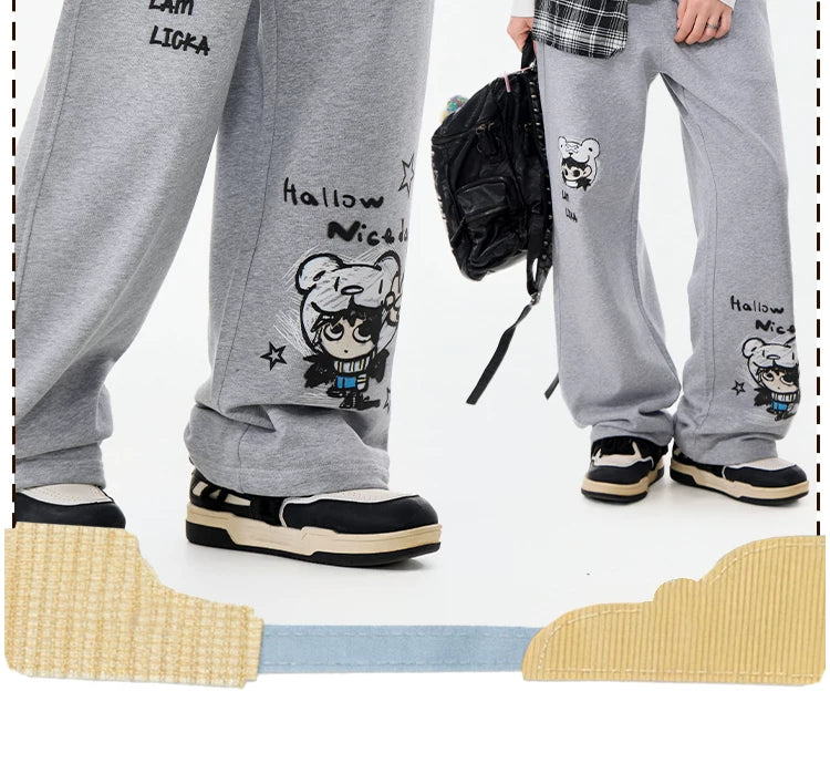 LAMLICKA gray cartoon print wide-leg pants, product image 6