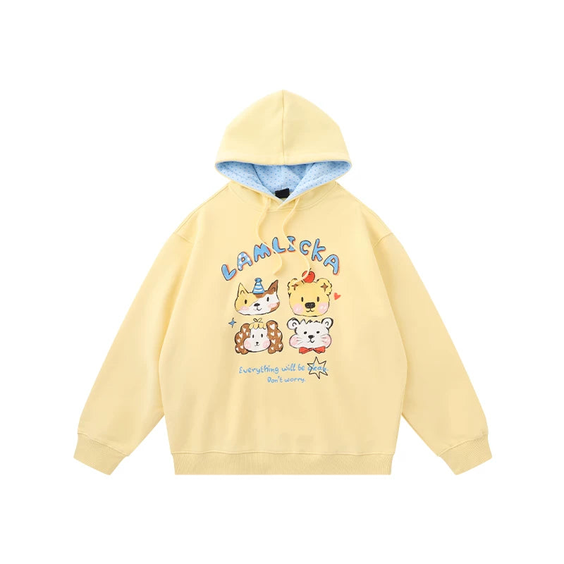 LAMLICKA Cute Print Oversized Hoodie Unisex Heavyweight Streetwear Sweatshirt - LAMLICKA - 黑色 - S - 6284538910733