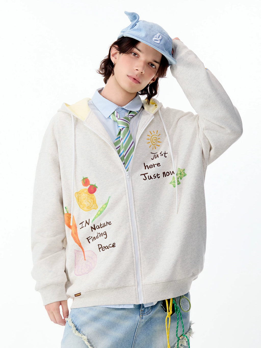 Lamlicka Hand - Drawn Veggie Graphic Heavyweight Zip - Up Hoodie Oversized - Hoodies & Sweatshirts - LAMLICKA