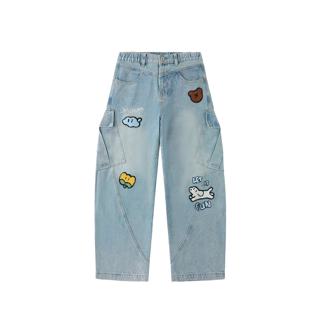 LAMLICKA Wide-Leg Denim Pants | American Streetwear Baggy Jeans