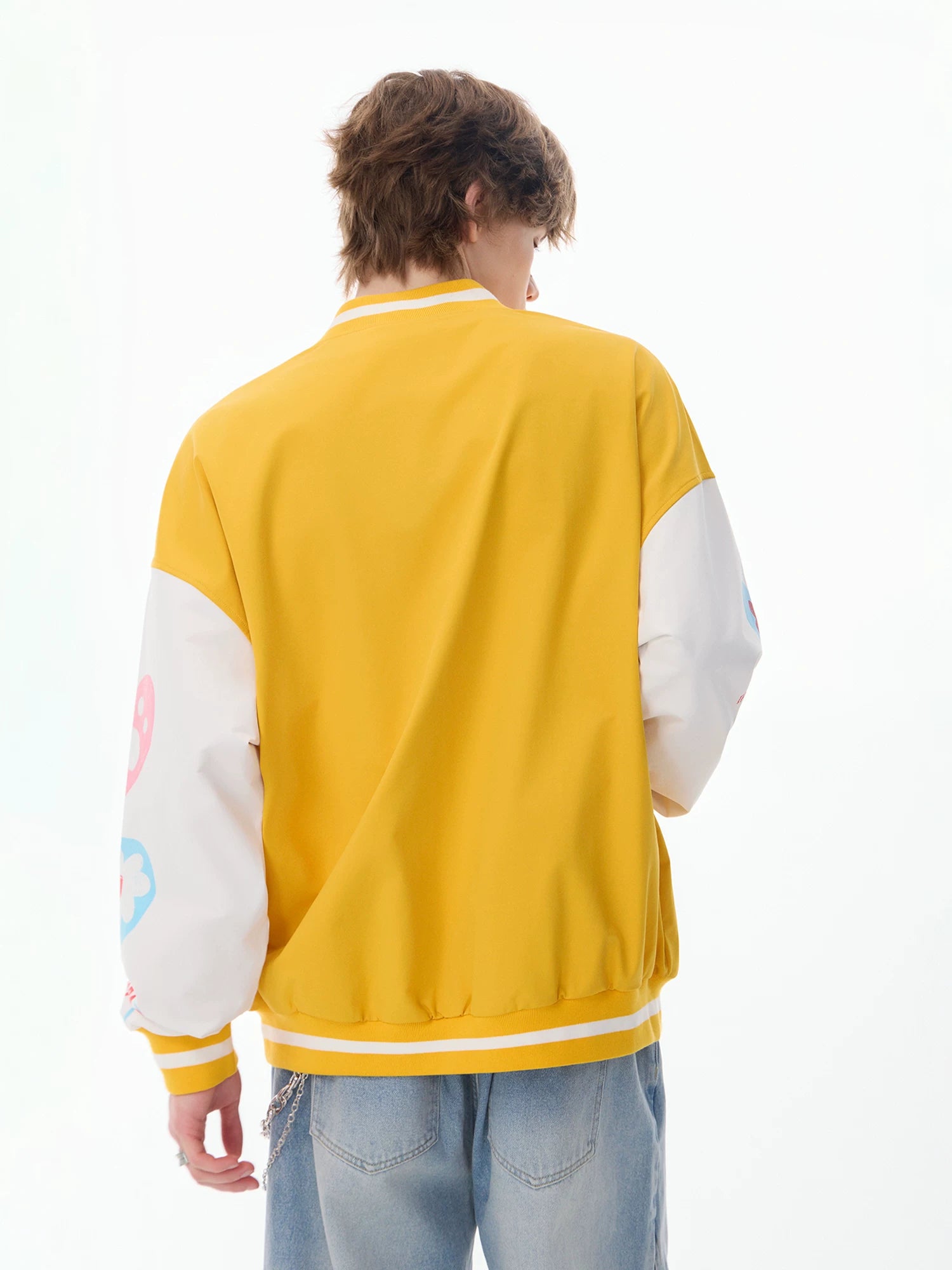 Lamlicka color block embroidered american baseball jacket - men's spring/autumn casual streetwear oversized stand collar flight jacket - LAMLICKA