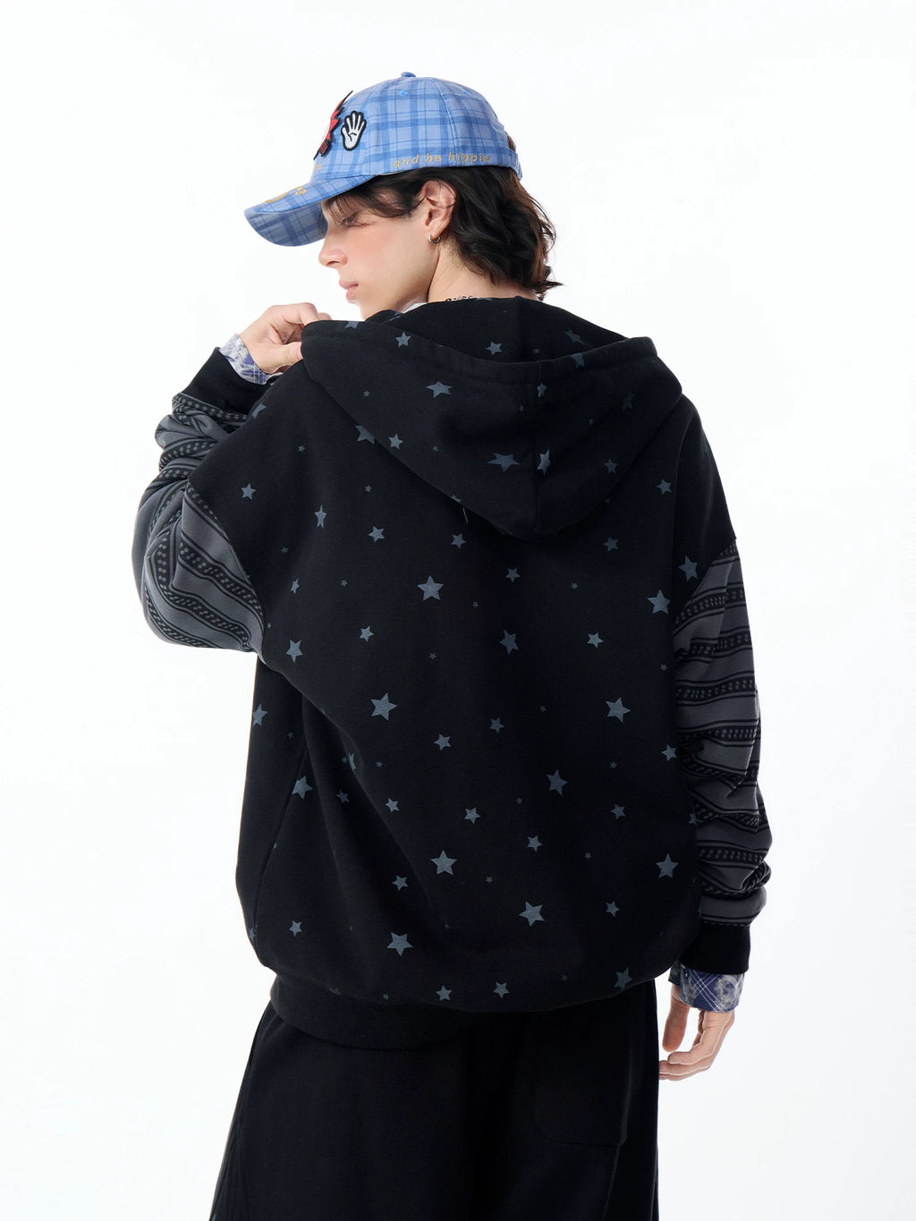 Lamlicka All - Over Star Print Bear Zip - Up Hoodie Unisex Oversized - Hoodies & Sweatshirts - LAMLICKA