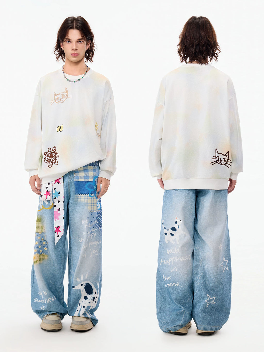 LAMLICKA vintage blue faux-denim wide-leg pants, product image 5