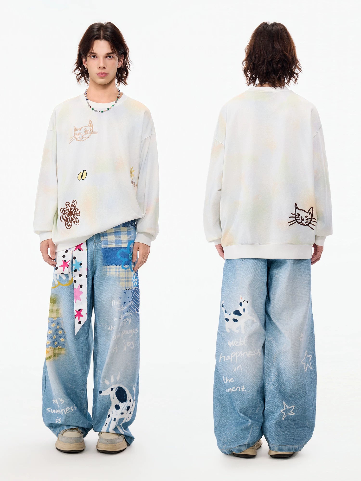 LAMLICKA vintage blue faux-denim wide-leg pants, product image 5