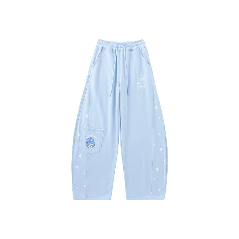 Lamlicka Star Print Wide - Leg Curved Sweatpants Unisex Relaxed Fit - Pants - LAMLICKA - Blue - 2XL