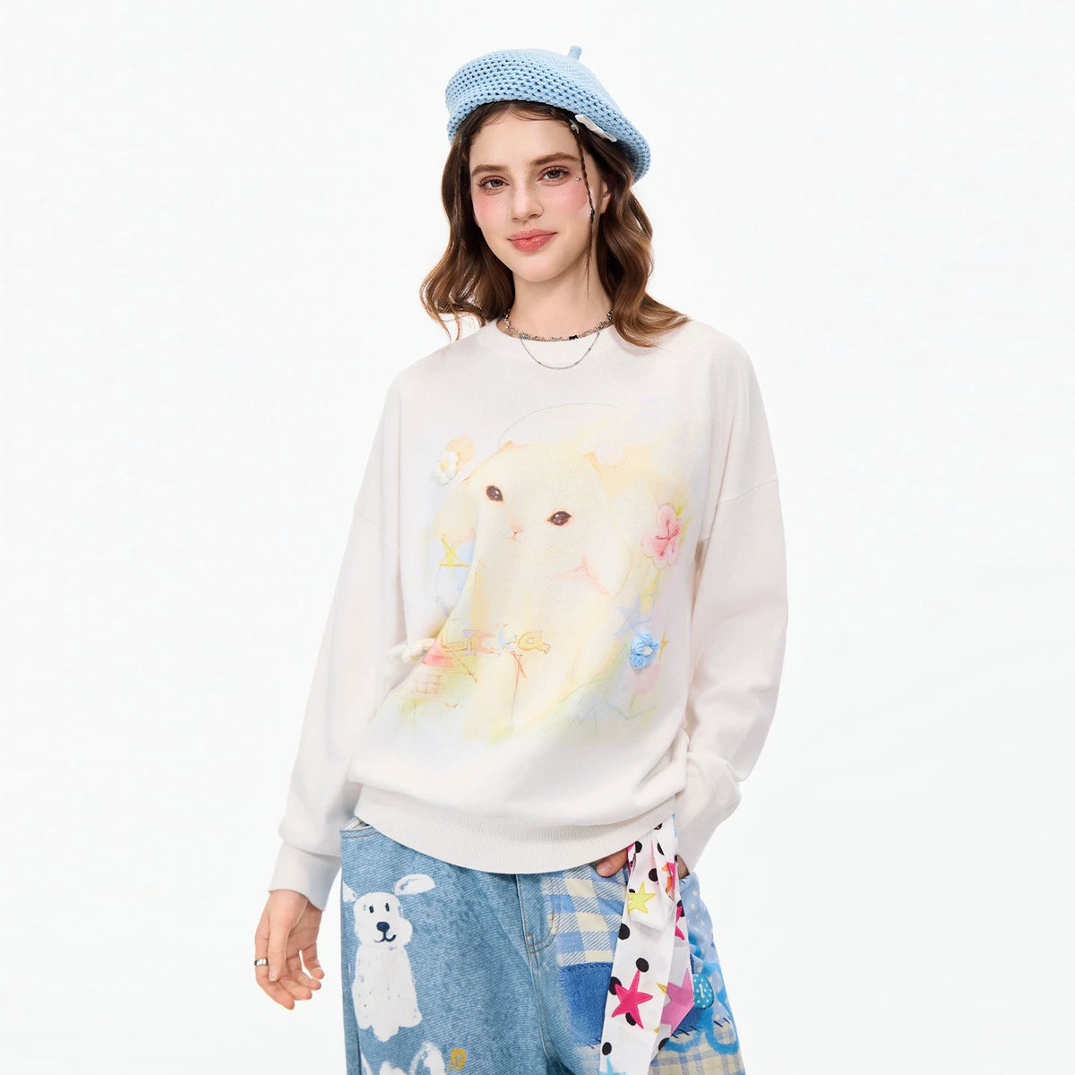 LAMLICKA sheep print relaxed-fit crewneck sweater, product image 7