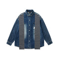 Lamlicka Elevate Your Style with the Striped Denim Overshirt for Men - LAMLICKA - 蓝色 （披肩可拆卸） - 2XL 适合175 - 200斤 - 6118114793172