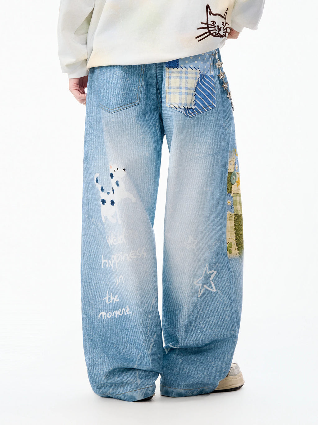 LAMLICKA vintage blue faux-denim wide-leg pants, product image 3