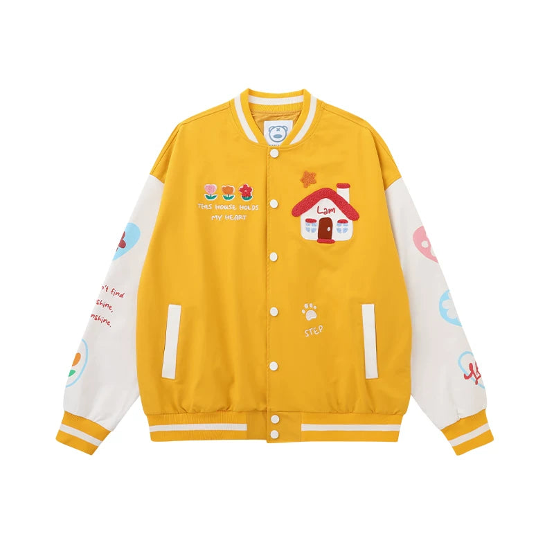 Lamlicka color block embroidered american baseball jacket - men's spring/autumn casual streetwear oversized stand collar flight jacket - LAMLICKA - Yellow - 2xl fits 87.5 - 100kg - 6182918247843