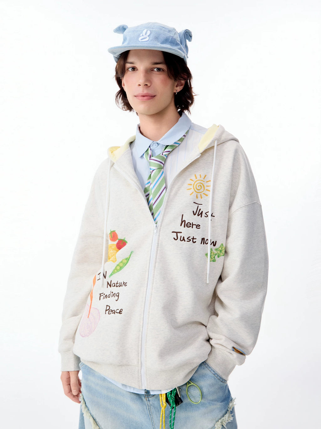 Lamlicka Hand - Drawn Veggie Graphic Heavyweight Zip - Up Hoodie Oversized - Hoodies & Sweatshirts - LAMLICKA