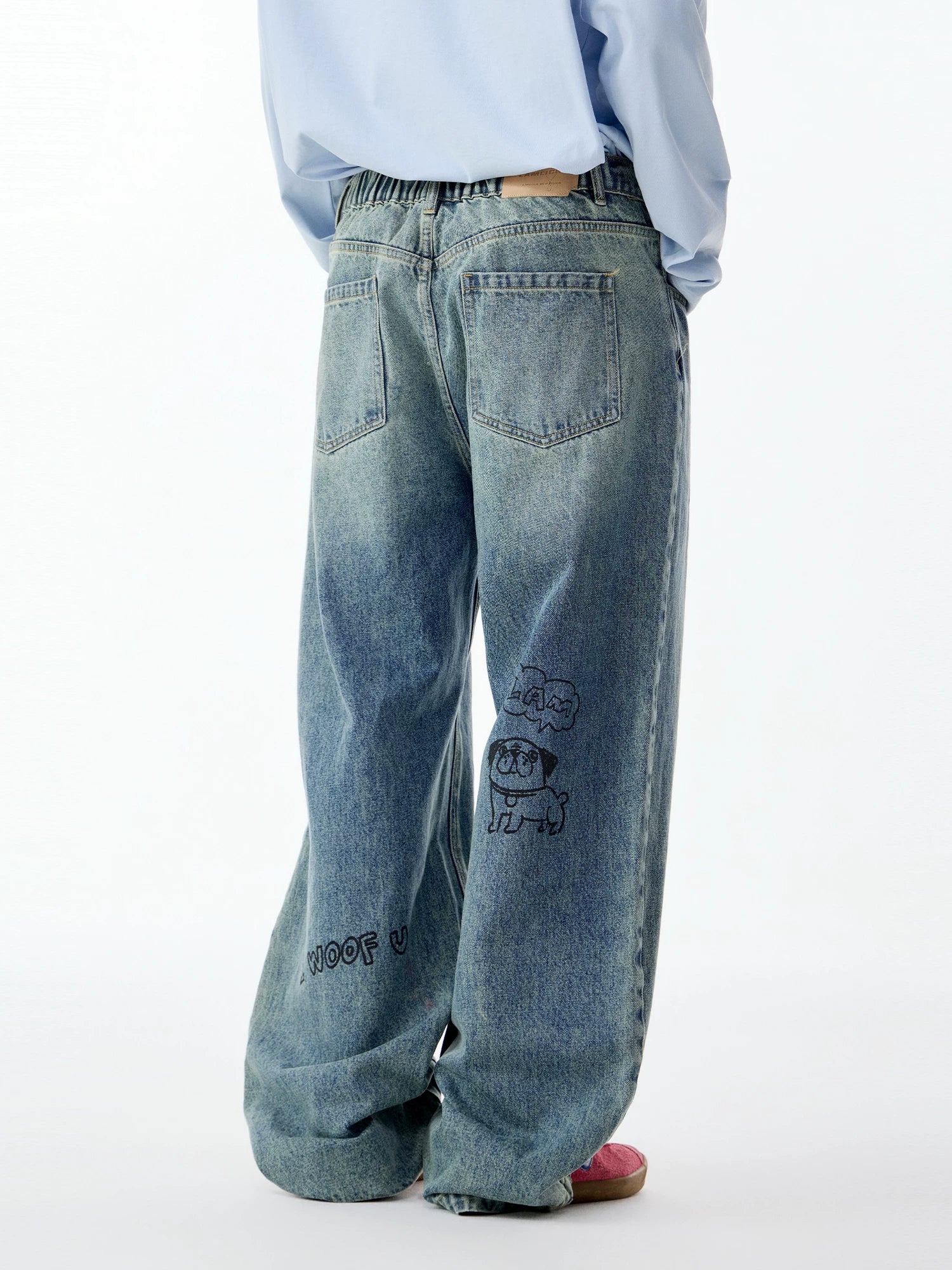 Lamlicka Hand - Drawn Dog Star Blue Straight - Leg Jeans, Relaxed Fit - Denim Pants - LAMLICKA