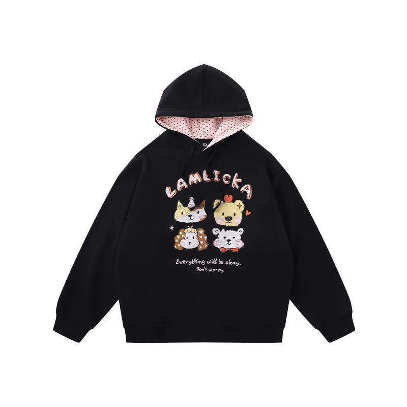LAMLICKA Cute Print Oversized Hoodie Unisex Heavyweight Streetwear Sweatshirt - LAMLICKA - 黄色 - S - 6284538910737