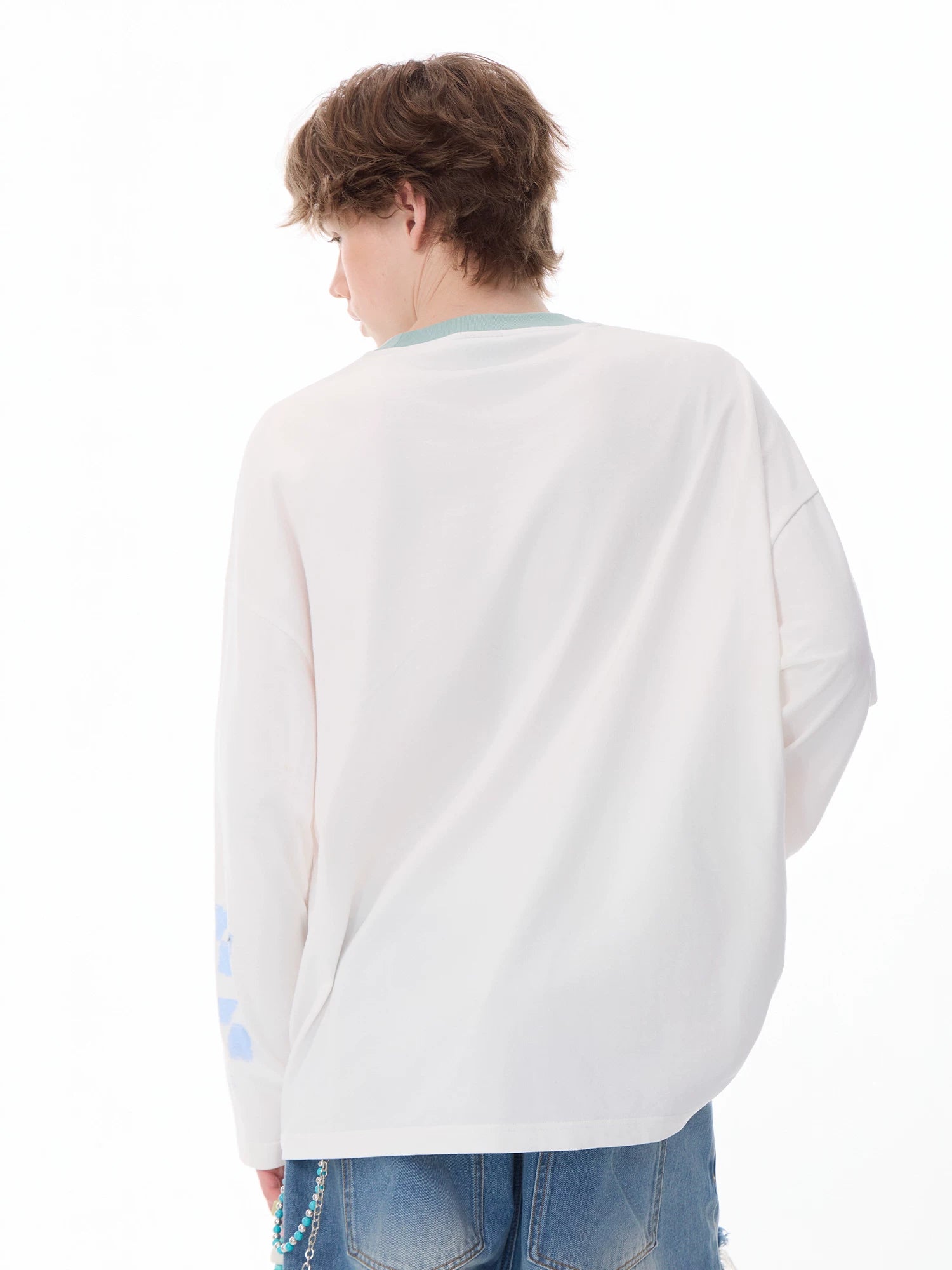 LAMLICKA scarf printed contrasting color trendy brand long - sleeved t - shirt - LAMLICKA