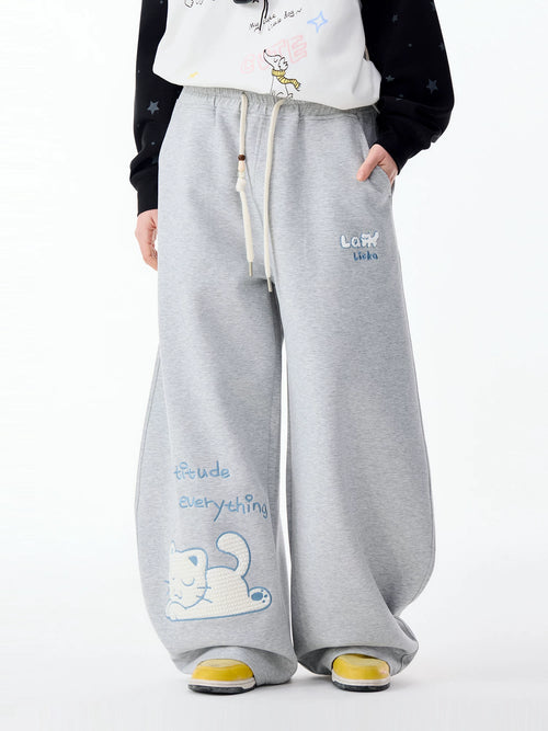 LAMLICKA Cat - Inspired Relaxed Wide - Leg Pants for Men – Cozy Gray Lounge Trousers - LAMLICKA