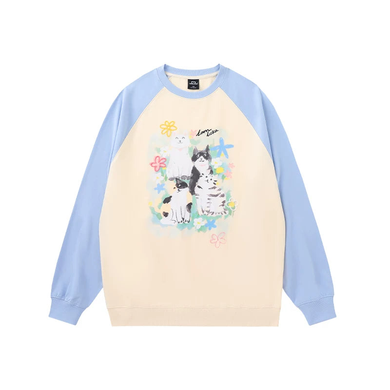 Lamlicka Cool Cat Print White Cotton Crew Neck Long Sleeve Sweatshirt for Men - Perfect for Fall Fashion - LAMLICKA - 黄色 - 2XL 适合175 - 200斤 - 6118132661366