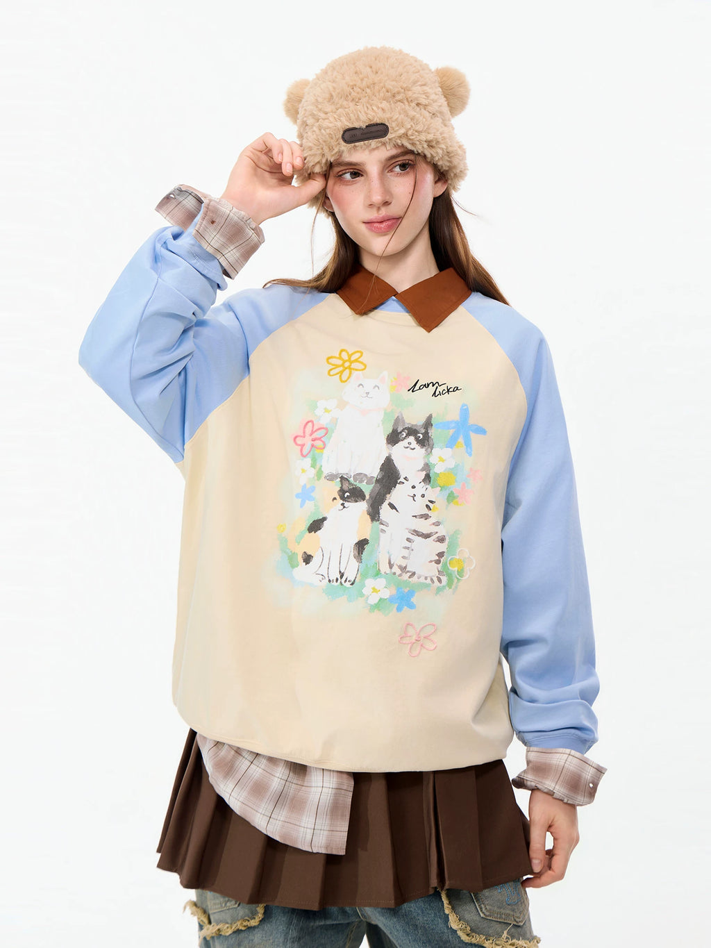 Lamlicka Cozy Cat Print Cotton Sweatshirt for Men - Fall Fashion Forward - LAMLICKA