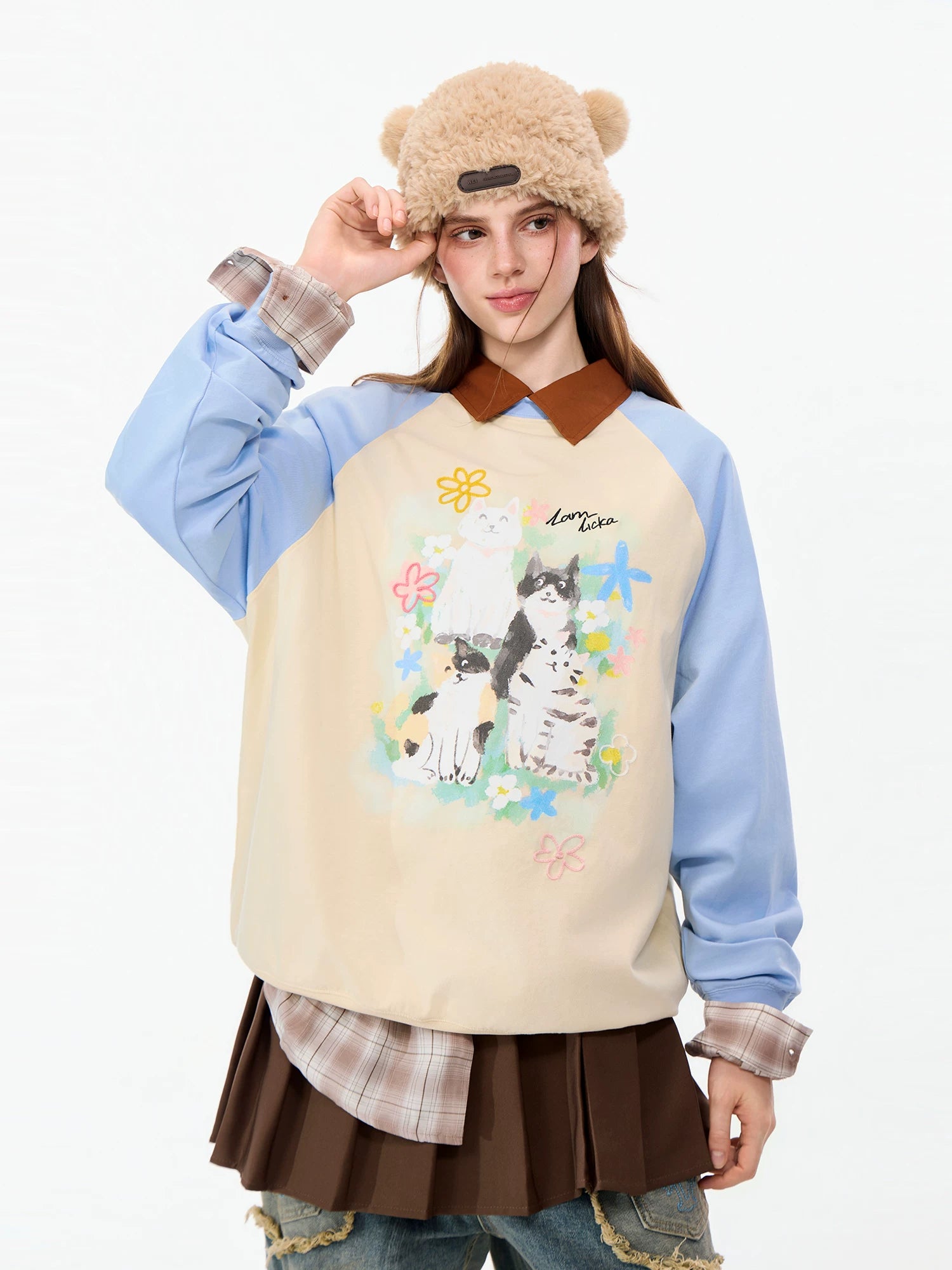 Lamlicka Cozy Cat Print Cotton Sweatshirt for Men - Fall Fashion Forward - LAMLICKA