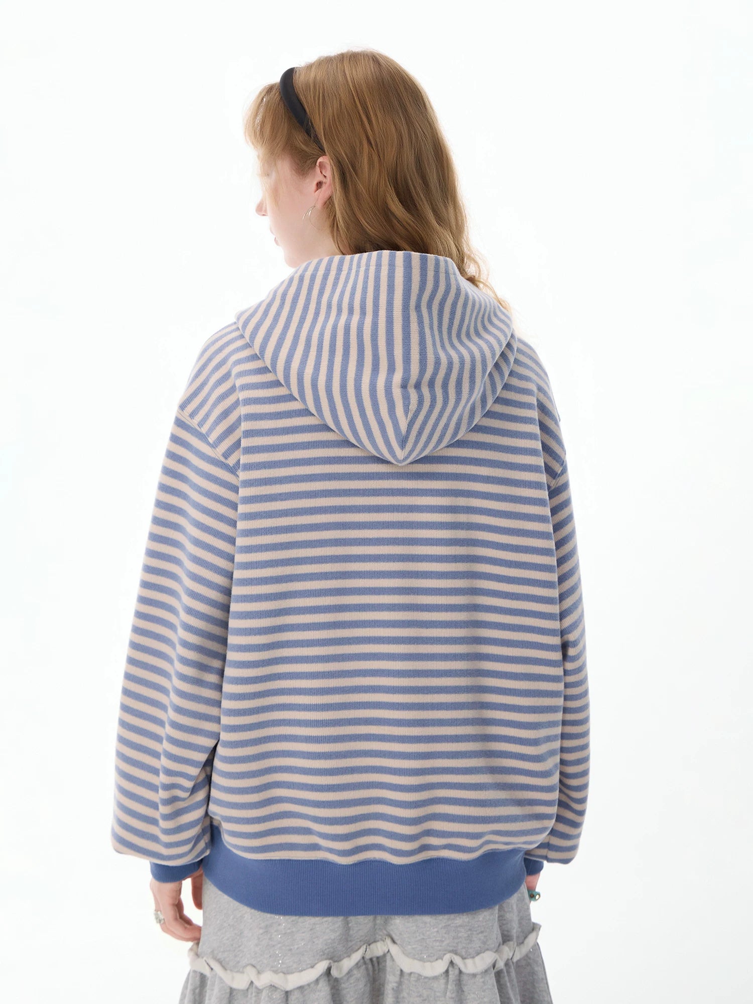 Lamlicka blue and white striped american retro zip - up hoodie - women's spring/autumn loose casual cardigan jacket - men's - LAMLICKA