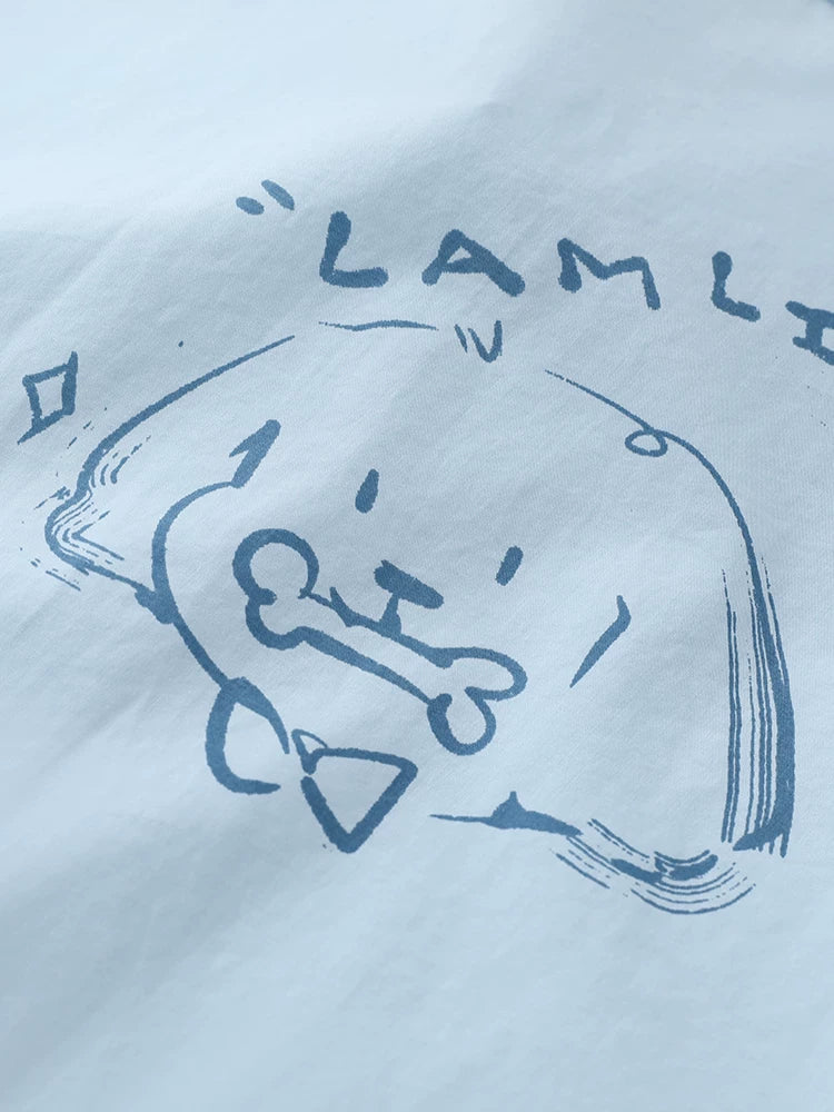 LAMLICKA周深同款小狗拼接撞色长袖衬衫男翻领休闲薄衬衣外套宽松