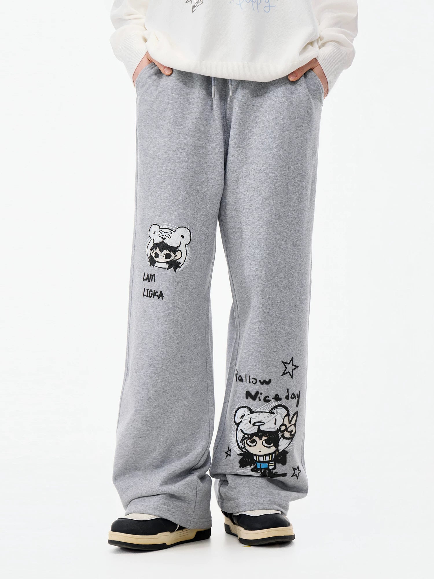 LAMLICKA gray cartoon print wide-leg pants, product image 2