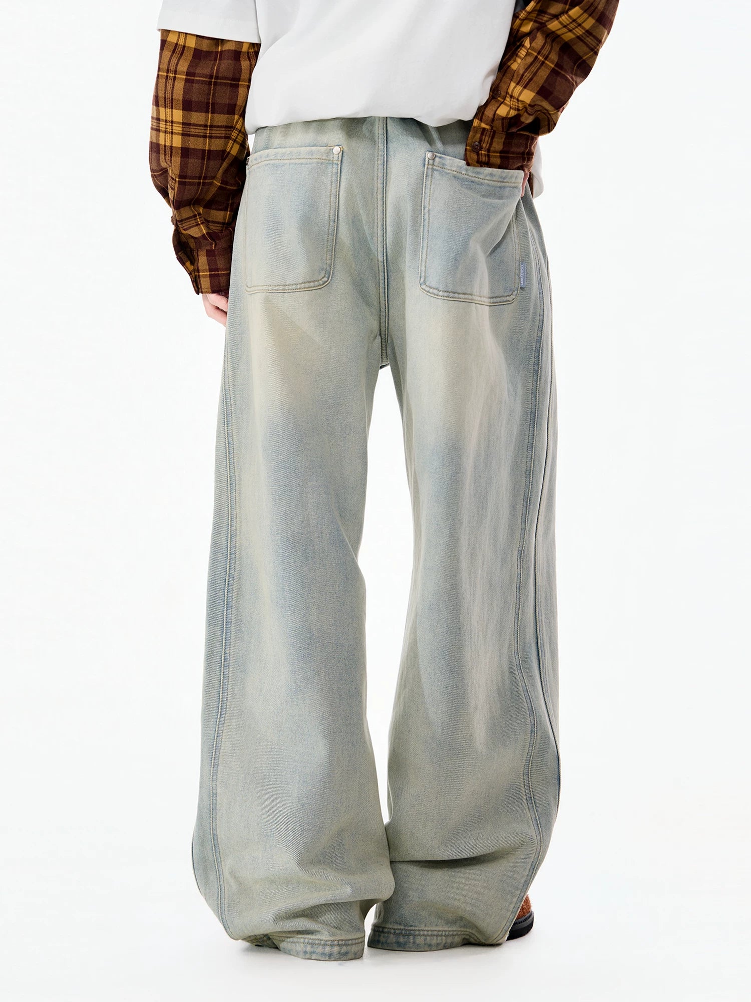 LAMLICKA Blue Embroidered Distressed Straight - Leg Jeans Unisex Relaxed Fit American Style Denim Pants - LAMLICKA