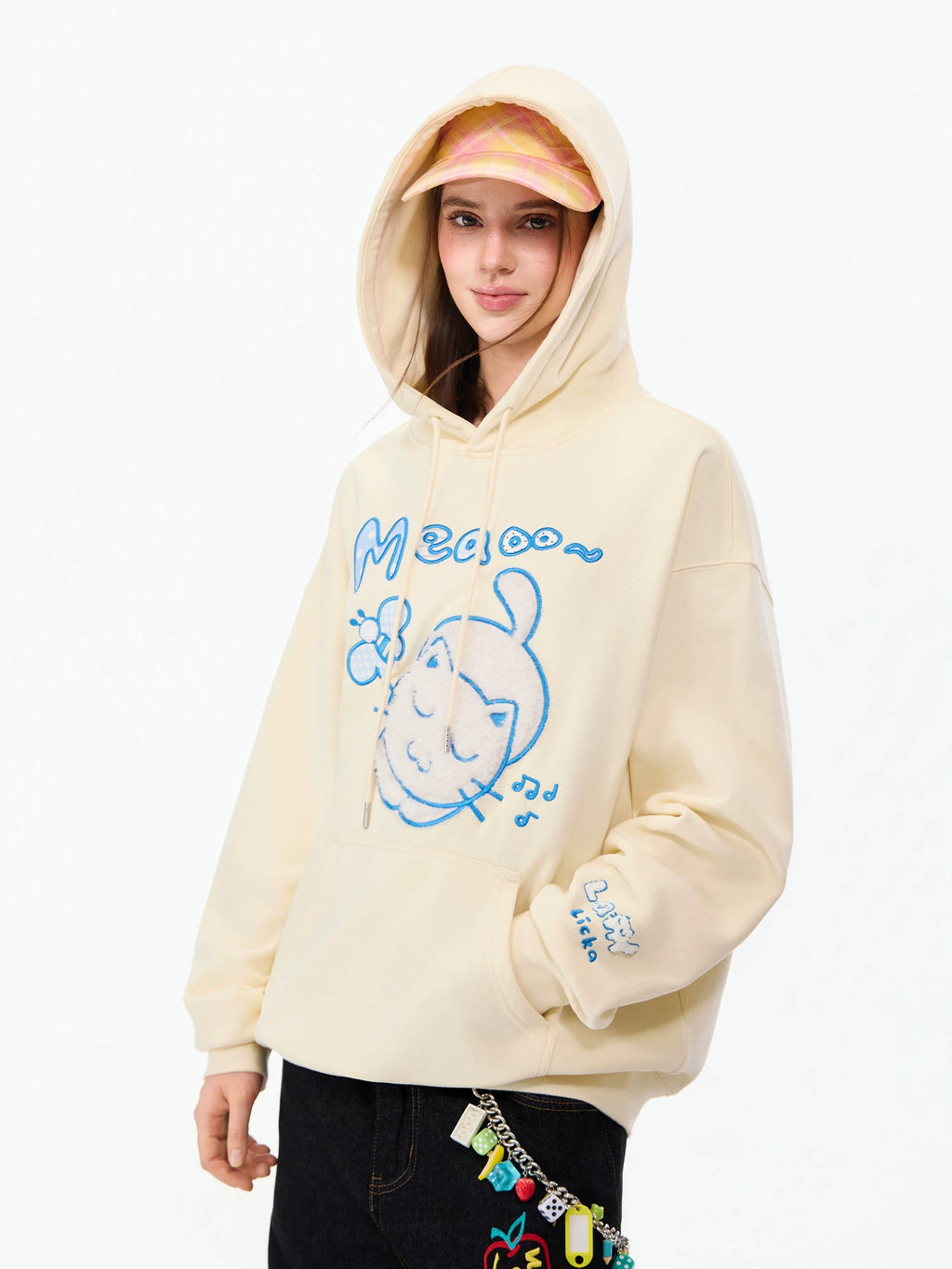 LAMLICKA Embroidered Cat Heavyweight Hoodie Unisex Oversized Pullover Streetwear Sweatshirt - LAMLICKA